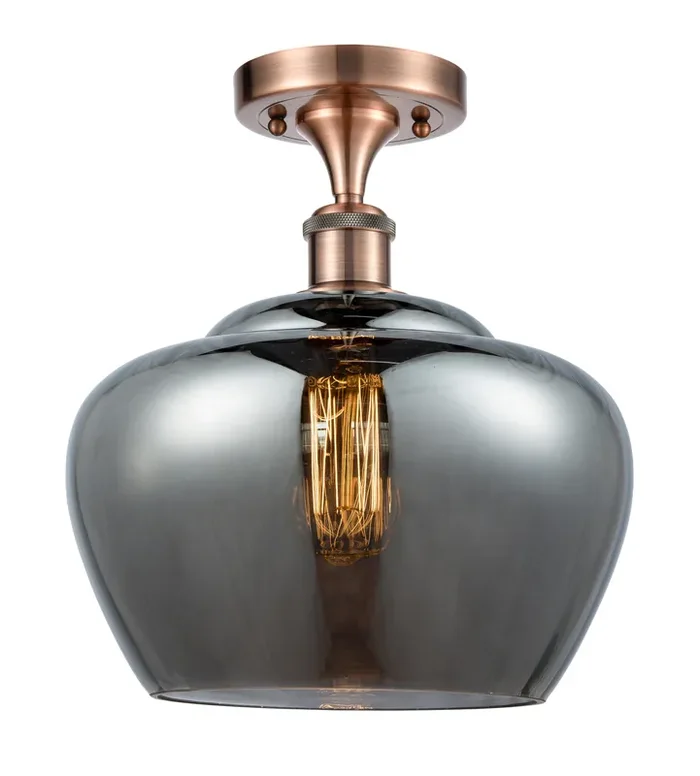 INNOVATIONS LIGHTING 516-1C-AC-G93-L Large Fenton 1 Light Semi-Flush Mount, Antique Copper